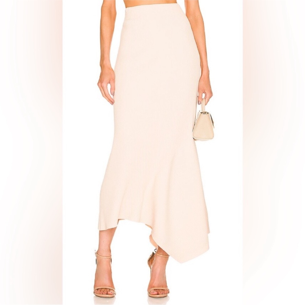 A.L.C.‎ Skirt Jaime Midi Asymmetric Ribbed Knit in Macadamia Cream